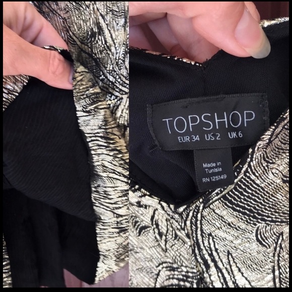 TOPSHOP Size 2 Gold / Black Leaf Plisse Playsuit Party Shorts Romper NWOT - Picture 11 of 13
